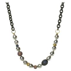 Versatile Multicolored Sapphire Gray Pearl Silver Gold Multilength Necklace