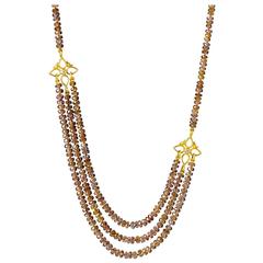 Denise Betesh One-of-a-Kind Precious Topaz Diamond Gold Triple Strand Necklace