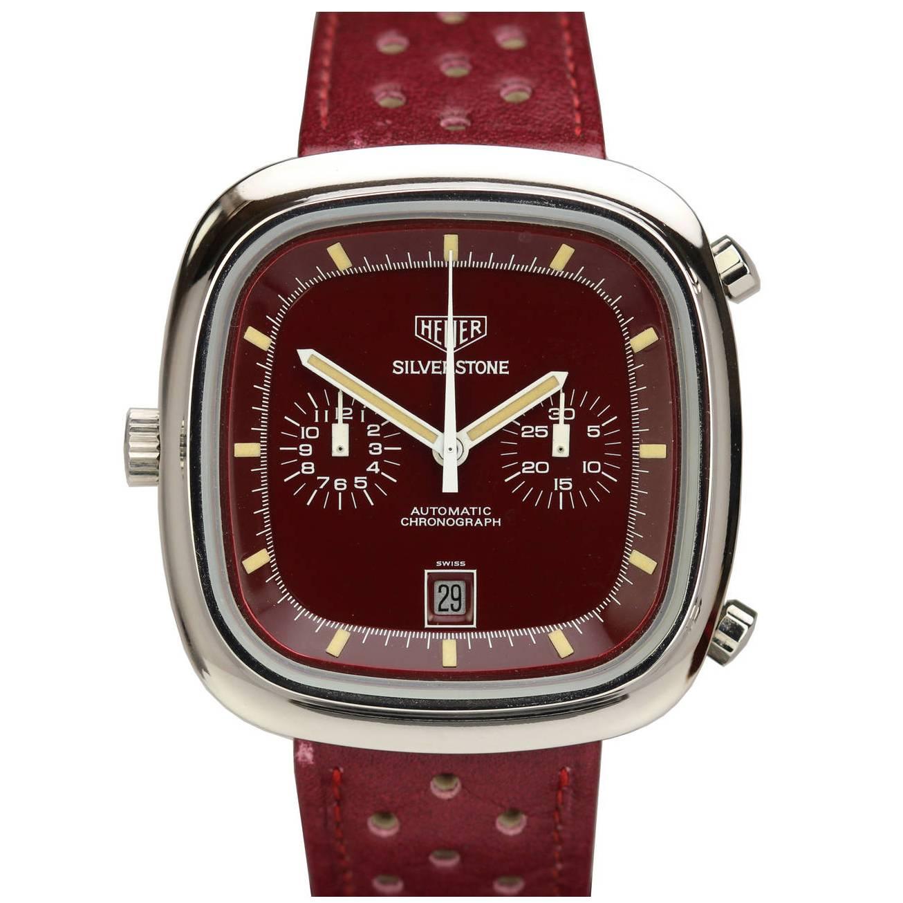 Heuer Stainless Steel Silverstone Maroon Dial Automatic Wristwatch