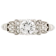 Vintage Art Deco Illusion-Set Diamond platinum engagement Ring with Bead-Set Shoulders