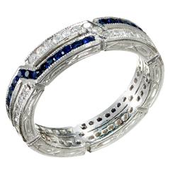 Sapphire Diamond Platinum Crisscross Design Band Ring 10