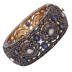 Rose Cut Diamond & Sapphire Bracelet With Diamonds Made In 18k Gold & Silver