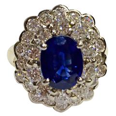 Oval Blue Sapphire Diamond Gold Cluster Ring