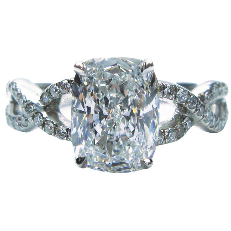2.01 Carat GIA D VVS1 Cushion Brilliant Diamond and Platinum Ring For