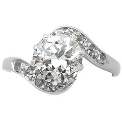 1940s 1.42 Carat Diamond and 18k White Gold Solitaire Twist Ring