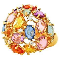 Colorful 12.0 Carat Total Weight Sapphire and Gold Ring
