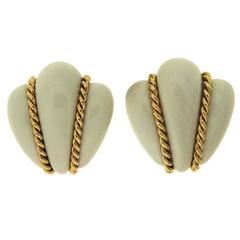 White Coral Bee Earring with Twisted Gold Wires 5