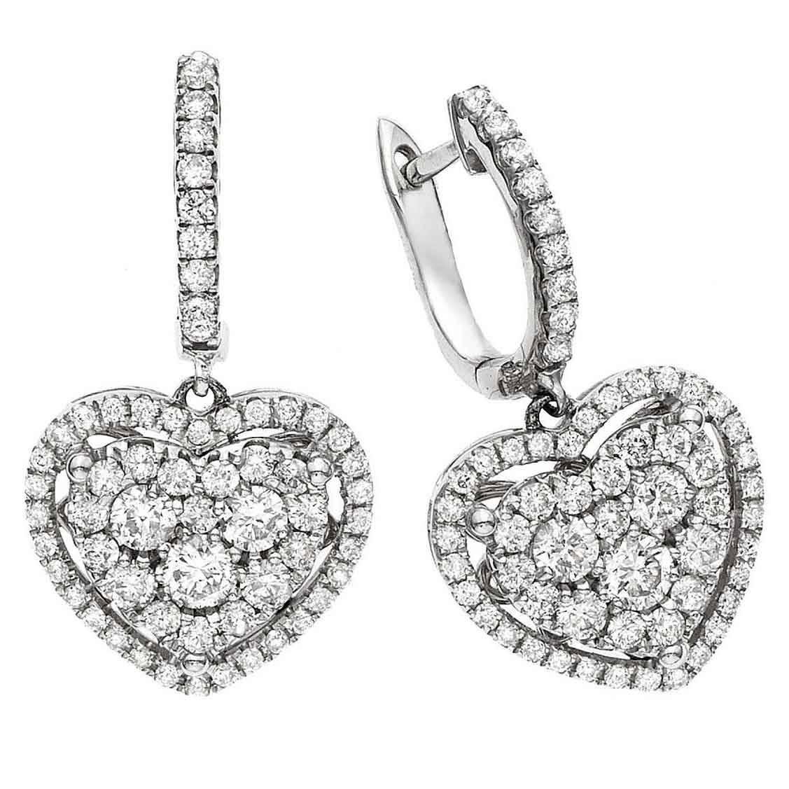 Heart Shaped Diamond Gold Illusion Earrings at 1stdibs
