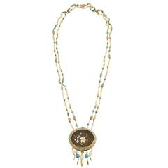 Cleopatra Inspired Turquoise and Gold Necklace with Victorian Pietra Dura Clasp 3