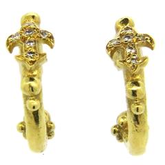 Loree Rodkin Gold and Diamond Fleur de Lis Hoop Earrings