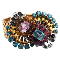 Retro Multi Gem Set Gold Bracelet 2