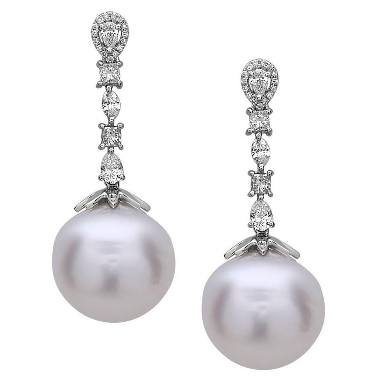 Beautiful Pearl Diamond Pearl Dangle Earrings