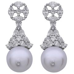 Alluring Diamond South Sea Pearl Earrings