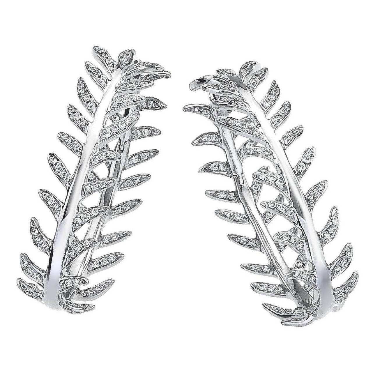 Diamond Pave Gold Fern Hoop Earrings