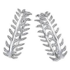 Diamond Pave Gold Fern Hoop Earrings