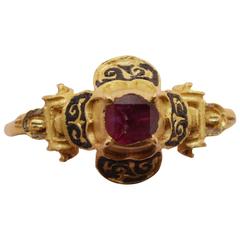 Antique 16th Century Ruby Gold Quatrefoil Renaissance Ring