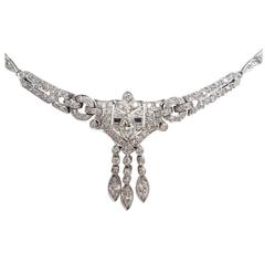 Antique Elegant Art Deco Sapphire Diamond Platinum Necklace