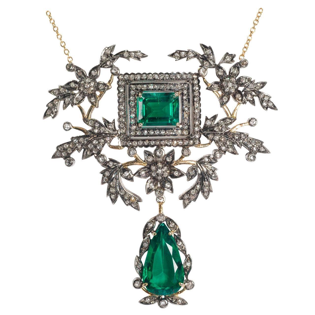 Romantic Diamond Antique Emerald Paste Pendant at 1stdibs