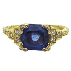 Sapphire Diamond Gold Engagement Ring 1930's 12