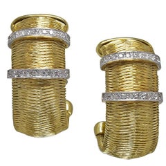 Vintage Beautiful Diamond Gold Hoop Earrings