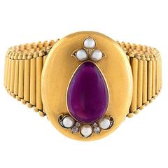 Antique Victorian Amethyst Pearl Diamond Gold Locket/Bracelet