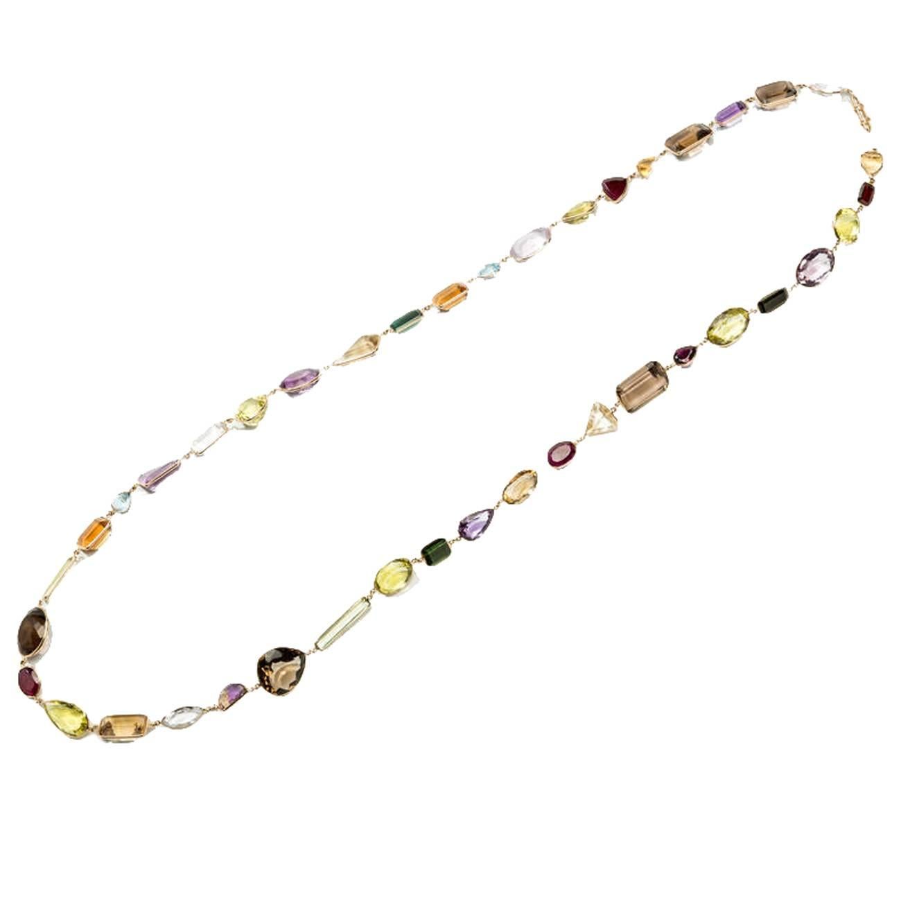 Long Gemstone Gold Necklace, USA, 1930s