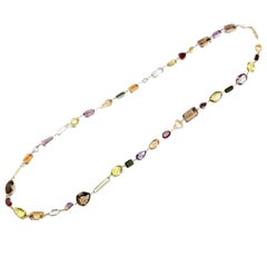 Vintage Long Gemstone Gold Necklace, USA, 1930s