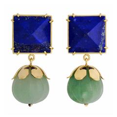 Lapis Lazuli Chrysoprase Gold Dangle Earrings 3