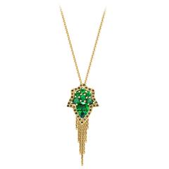 Ana De Costa Pear Green Tsavorite Round Cognac Diamond Yellow Gold Drop Pendant