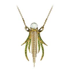 Ana De Costa Gold Rock Crystal Tsavorite Drop Pendant