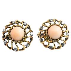 Retro Coral Diamond Gold Earrings 6