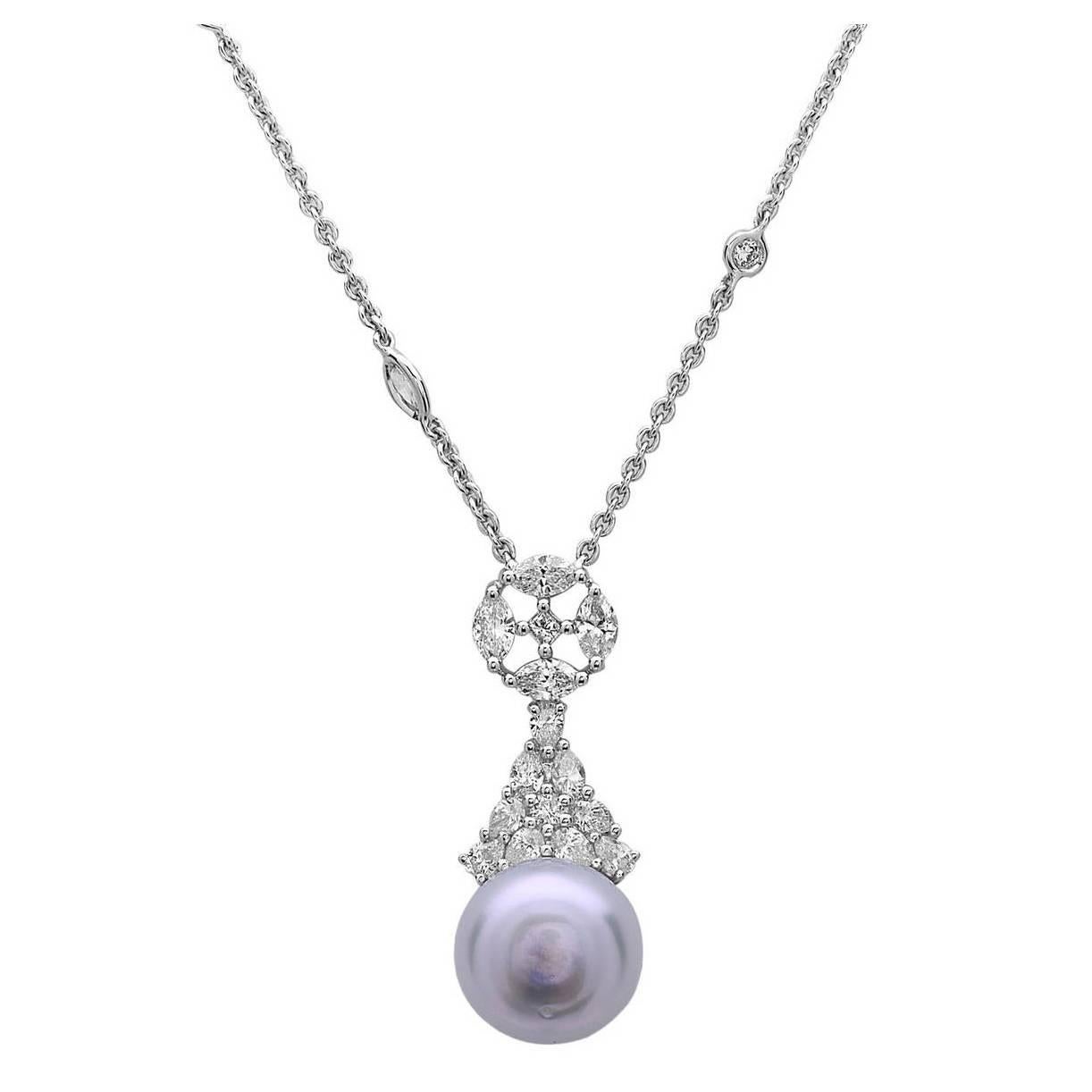 Gorgeous Pearl Diamond Gold Drop Necklace