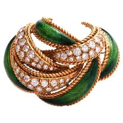 French Enamel Diamond Gold Lapel Brooch 12