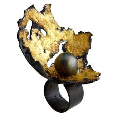 Heidi Abrahamson Black Tahitian Pearl Gilt Sterling Ring 5