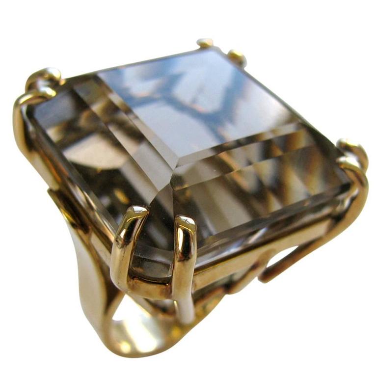 A Gold and Smokey Quartz Retro Ring, c1945 For Sale at 1stdibs