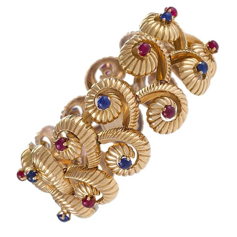 French 1950's Ruby Sapphire Gold Bracelet at 1stdibs