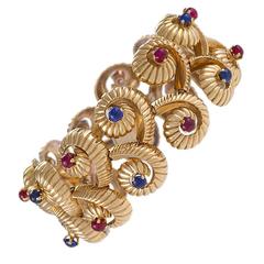 French 1950's Ruby Sapphire Gold Bracelet