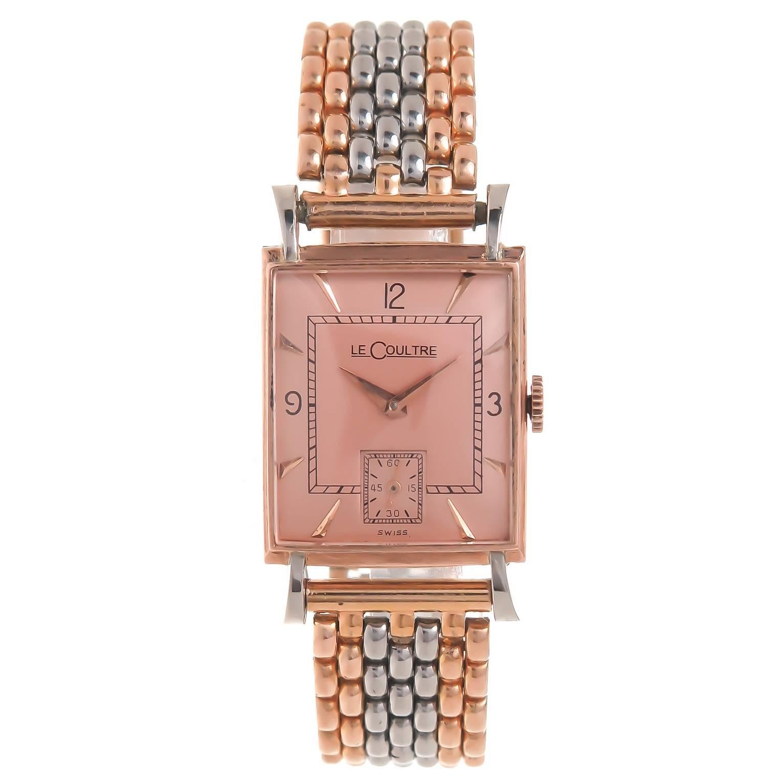 LeCoultre Steel and Rose Gold Wrist Watch 1940s