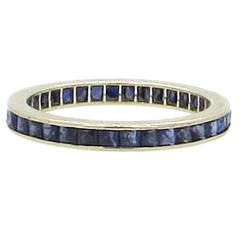 French Cut Sapphire Gold Eternity Wedding Band Ring