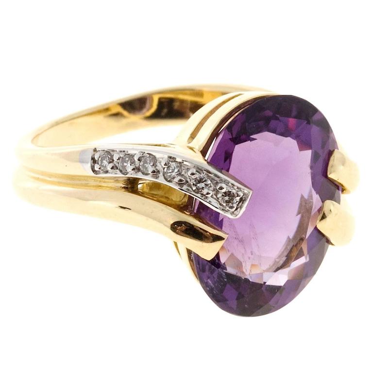 Oval Amethyst and Diamond Gold Swirl Ring For Sale at 1stDibs