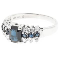 Sapphire Diamond White Gold Band Ring