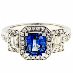 Sapphire and Diamond Triple Halo Engagement Ring