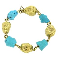 1970s Spritzer and Furman Turquoise Gold Bracelet