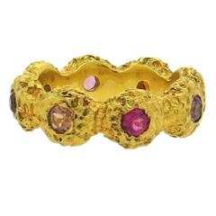Naturalistic Multicolor Sapphire Gold Band Ring