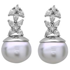 Adorable South Sea Pearl Diamond Gold Drop Earrings 10