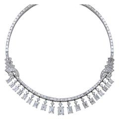 Important GIA Graded Emerald Cut Diamond Platinum Fringe Necklace