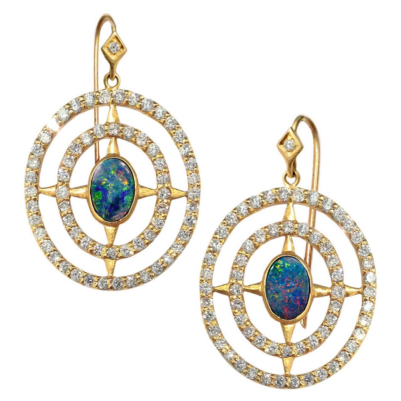 Lauren Harper Boulder Opal Diamond Matte Gold Axis Earrings
