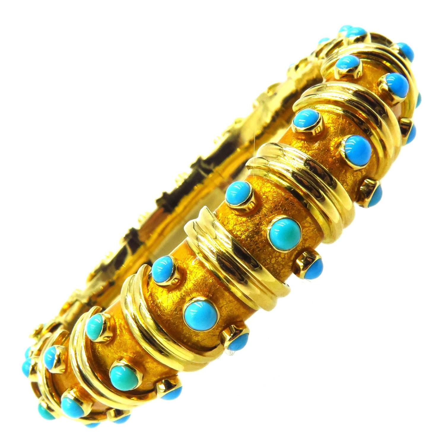Rare Tiffany by Jean Schlumberger Turquoise Enamel Bangle Bracelet at