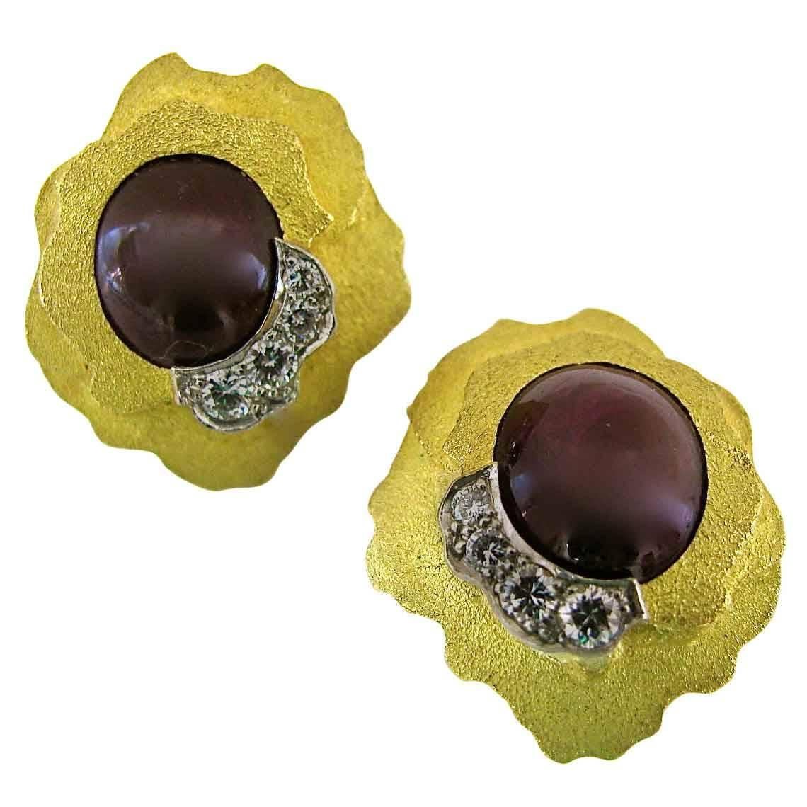 1970 Andrew Grima Ruby Diamond Gold Earrings