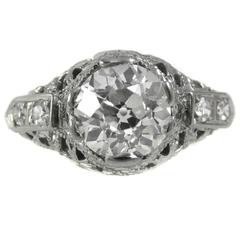 Art Deco 1.28 Carat Old European Cut Diamond Ring 7